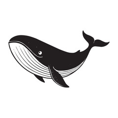 Cute Whale Vector Illustration – Black and White Cartoon Whale Silhouette