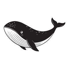 Cute Whale Vector Illustration – Black and White Cartoon Whale Silhouette