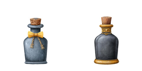 Halloween clipart watercolor concept. Decorative vintage bottles with unique designs.