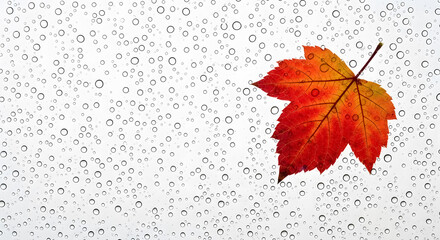 Stunning autumn leaf clinging to rain-streaked glass evokes cozy seasonal feelings and a sense of peace perfect for fall promotions or reflective content