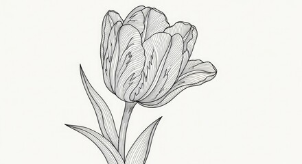 Detailed tulip flower drawing botanical illustration line art floral design nature artwork spring blossom bloom