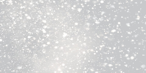Abstract sparkles grey and white bokeh lights and stars with various particles, Silver Sparkling Lights Festive background with various falling snows, Silver and white snow confetti sparkles.