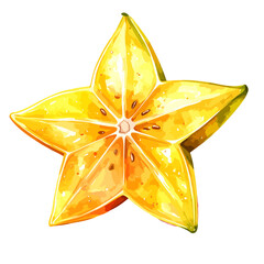 Vibrant watercolor illustration of a single star fruit slice.