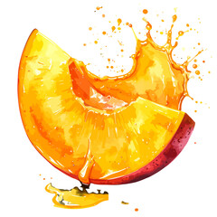 Watercolor plum slice with vibrant juice splash.