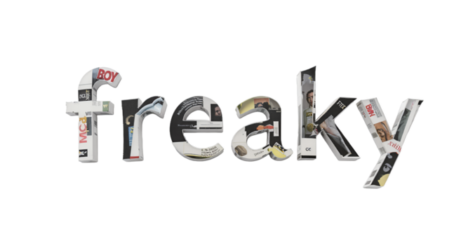 Paper Typography The Word Freaky on a White Background