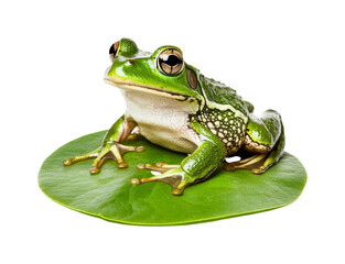 Fototapeta premium Green Frog Perched on Water Lily Leaf in Calm Natural Setting