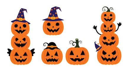 Spooky carved pumpkins dressed up for Halloween celebrations.