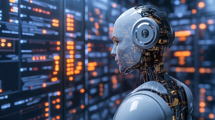 Concept of artificial intelligence and machine learning for business, showcasing digital networks, futuristic technology, and data-driven innovation for tech and corporate visuals.
