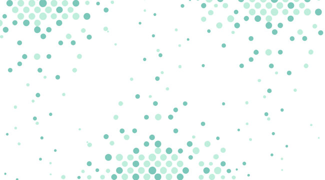 Soft teal circles cascade across a bright white background, arranged in clusters and scattered formations to create a delicate, airy, and visually calming pattern design