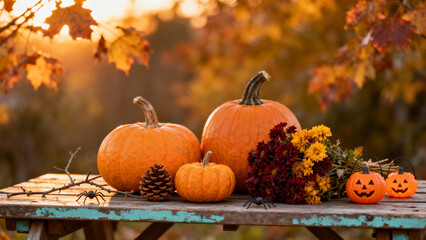 Sustainable Halloween Decor 2025: Rustic Display of Gourds & Dried Flowers with Natural Autumn Lighting