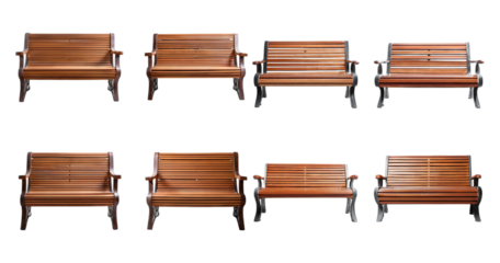 Various Wooden Benches Displayed in Different Angles and Styles, Bundle Set Collection, Isolated on Transparent Background