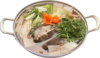 Korean Seafood Hot Pot Jeongol with Fish and Vegetables