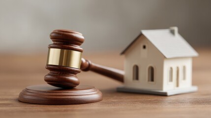 Professional Affordable Housing Legal Concept with Judge Gavel and Model House Modern Real Estate Law Content for Corporate Marketing and Advocacy