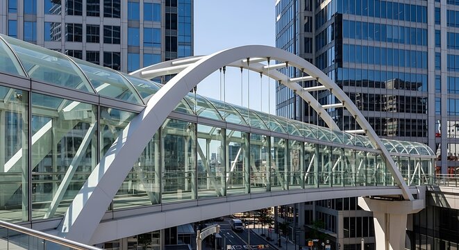 Modern Glass Skybridge Connecting Buildings in Urban Environment. - Powered by Adobe