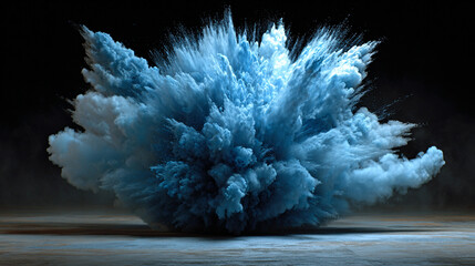 Eerie blue smoke explosion radiating from a central void, creating a mysterious, dynamic, and atmospheric abstract background.