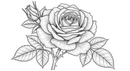 Detailed rose flower drawing illustration of floral design botanical art elegant blossom nature beauty