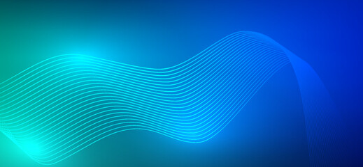 Wavy lines converge across a vibrant blue and green gradient, creating a dynamic background that evokes a sense of flow and modern technology with a digital and smooth aesthetic