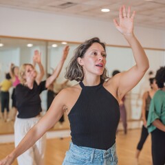 Obraz premium Authentic Dance Movement Therapy Session Professional Adult Group Expressive Wellness Workshop for Emotional Growth and Healing, Premium Lifestyle Content