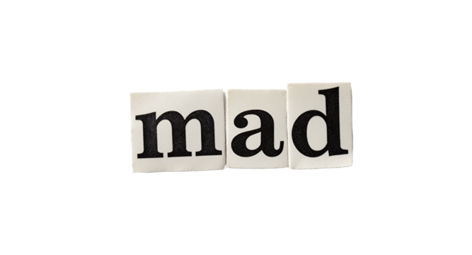 Word Mad Composed from Cut-Out Letters on White Background