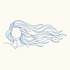 Minimalist line drawing of a woman with flowing hair, emphasizing simplicity and elegance in a contemporary style
