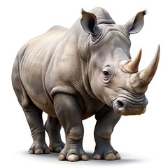 Fototapeta premium White Rhinoceros Standing on White Background Keywords: rhinoceros, rhino, animal, wildlife