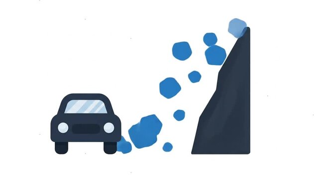 Landslide or rockslide near car animation icon.