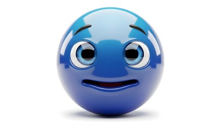 Neutral blue emoji isolated on white background with a slight smile and calm expression