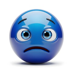 Fototapeta premium Sad blue emoji isolated on white background expressing feelings of disappointment