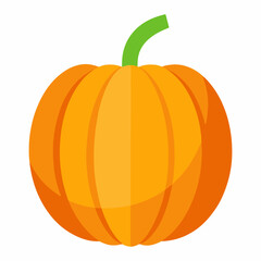A simple flat design illustration of a bright orange pumpkin with a green stem