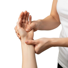 Therapist examining patient's wrist during physical therapy session