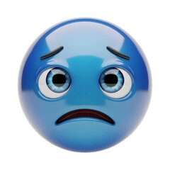 Fototapeta premium Blue emoji with a sad expression isolated on white background, conveying sadness