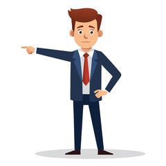 Fototapeta premium Corporate professional pointing sharply downward with a focused expression, indicating a location, importance, or a specific area on a white backdrop.