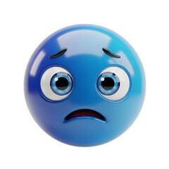 Fototapeta premium Blue emoji with a sad expression isolated on white background, feeling down