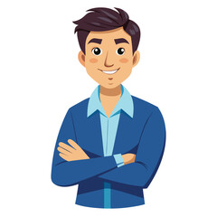 Professional entrepreneur or businessman with a confident, strong posture, arms crossed over his chest, isolated on a clean white background symbolizing leadership.