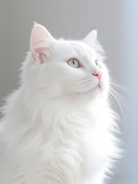 Beautiful portrait of a young, cute white Persian cat with blue eyes and fluffy fur, cute cst wallpaper