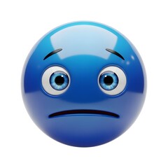 Fototapeta premium Blue emoji with a sad expression isolated on white background, looking unhappy