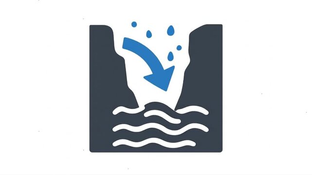 Cliff erosion and landslide into water animation icon.