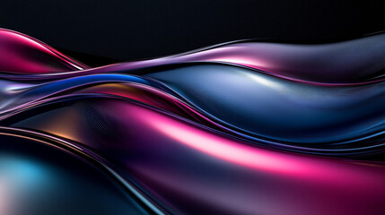 Futuristic colorful glass gradient with blue, purple, and pink transitions, layered waves, neon glow, and soft ribbed textures over black for an elegant abstract aesthetic.