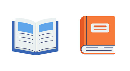 Two icons representing books open textbook and closed hardcover for learning knowledge and information storage concepts isolated on white background