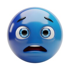 Fototapeta premium Blue smiley face with a scared expression isolated on white background