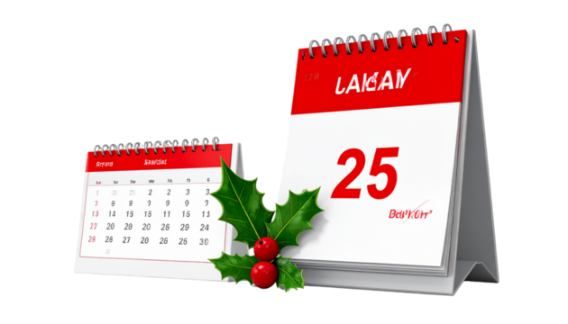 Two Festive Holiday Calendars in Different Styles – isolated on transparent background