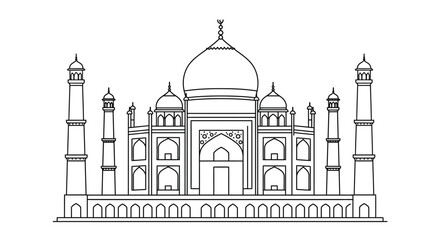 Iconic taj mahal monument architectural outline sketch famous agra india landmark historic mughal architecture landmark design isolated on white background