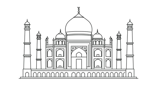 Iconic taj mahal monument architectural outline sketch famous agra india landmark historic mughal architecture landmark design isolated on white background