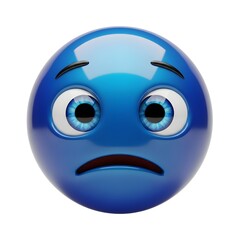 Naklejka premium Blue emoji with a sad face isolated on white background expressing feelings of sorrow