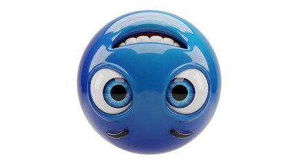 Upside down blue emoji isolated on white background showing a silly expression