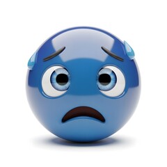 Fototapeta premium Worried blue emoji isolated on white background showing a feeling of anxiety