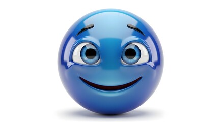 Fototapeta premium Happy blue emoji isolated on white background expressing feelings of happiness