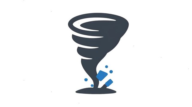 Tornado with flying debris animation icon.