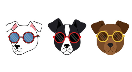 Three stylish dogs wearing sunglasses a playful and trendy depiction of canine fashion for modern designs and summer themes isolated on white background