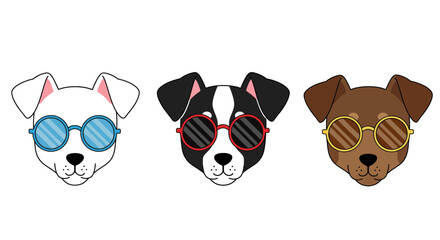 Three cool dogs wearing sunglasses distinct breeds showing off stylish eye protection for a fun and trendy vibe isolated on white background